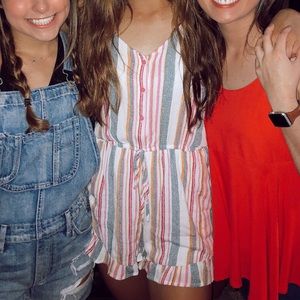 Striped Romper w Buttons + ruffled bottom Boutique